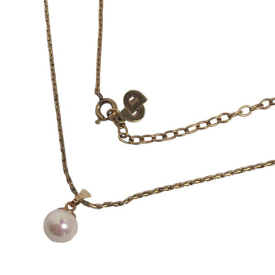 Christian Dior Necklace Gold, fake pearls gold Necklace fake pearl Women Used Authentic