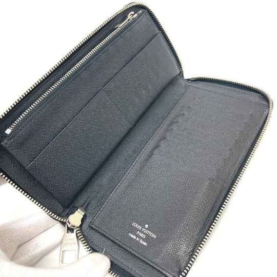 LOUIS VUITTON Long Wallet Purse N63095 Damier Grafitto Canvas black Zippy Wallet Vertical mens Used Authentic
