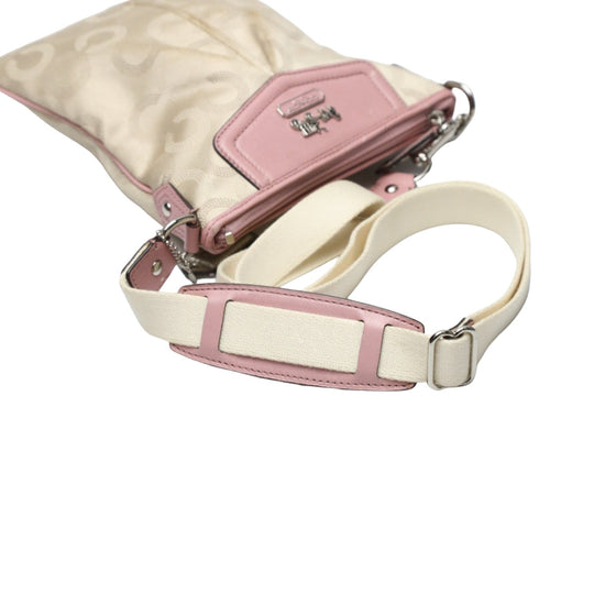 COACH Shoulder Bag 44394 leather Beige x pink swing madison dot op art Diagonal Women Used Authentic