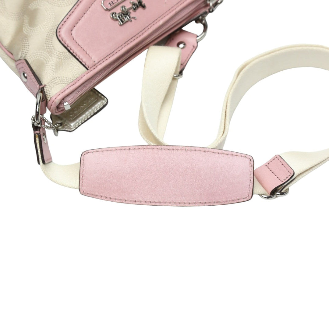 COACH Shoulder Bag 44394 leather Beige x pink swing madison dot op art Diagonal Women Used Authentic