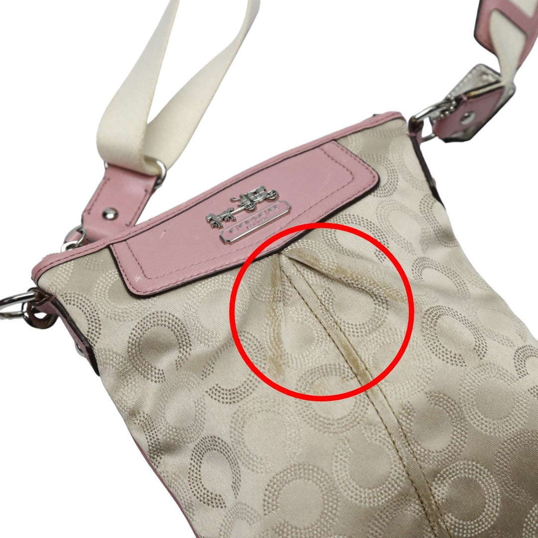 COACH Shoulder Bag 44394 leather Beige x pink swing madison dot op art Diagonal Women Used Authentic