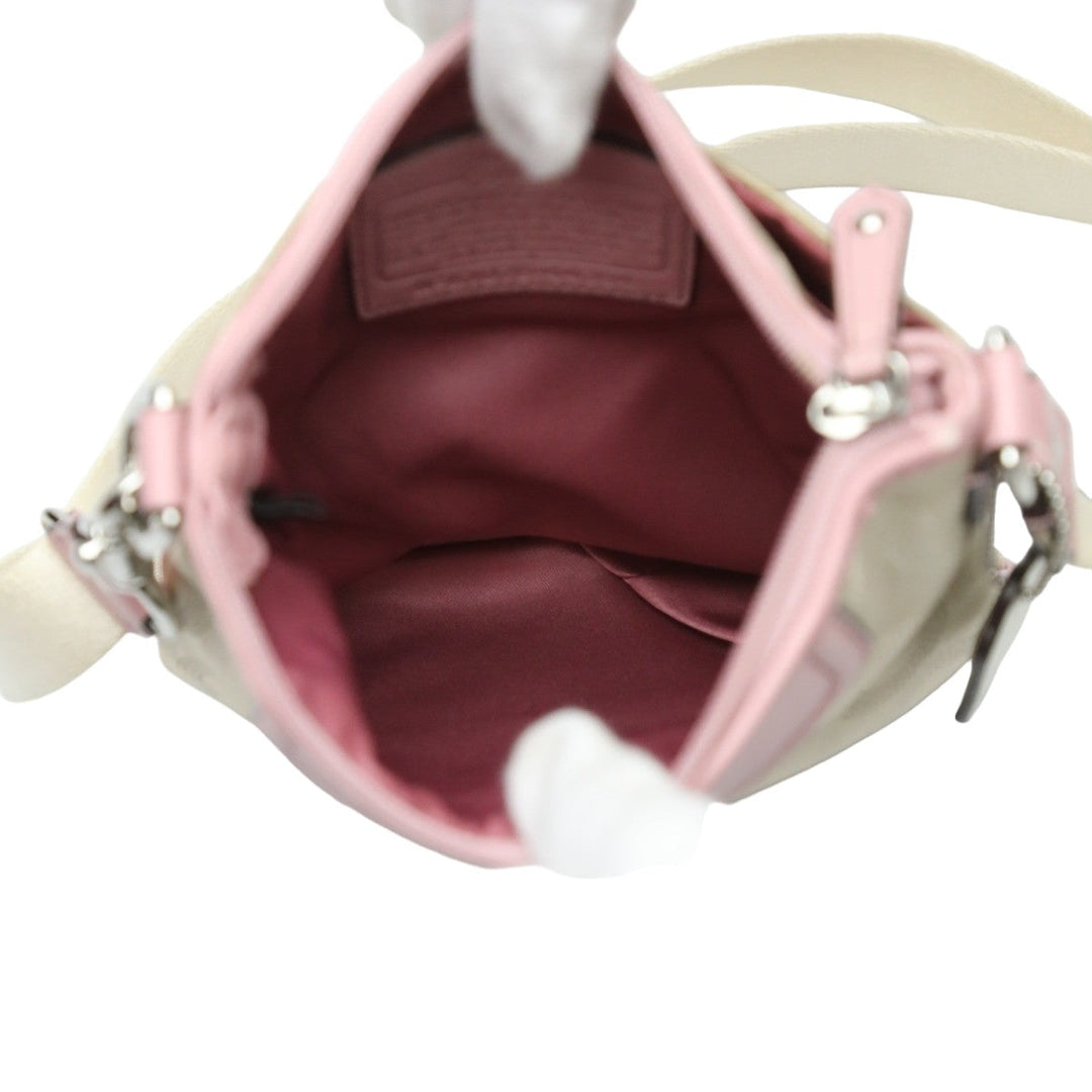 COACH Shoulder Bag 44394 leather Beige x pink swing madison dot op art Diagonal Women Used Authentic