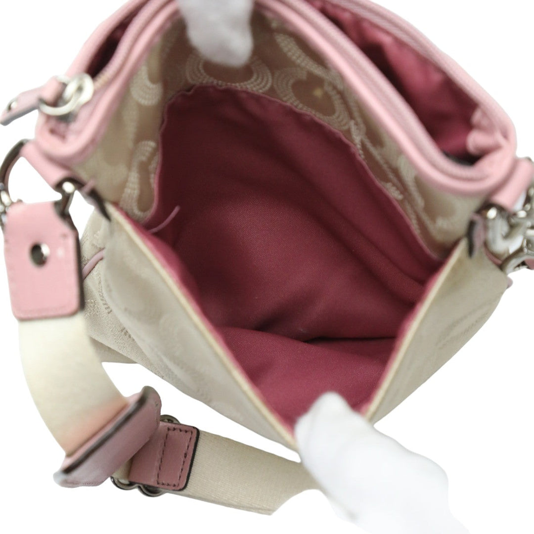 COACH Shoulder Bag 44394 leather Beige x pink swing madison dot op art Diagonal Women Used Authentic