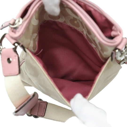 COACH Shoulder Bag 44394 leather Beige x pink swing madison dot op art Diagonal Women Used Authentic