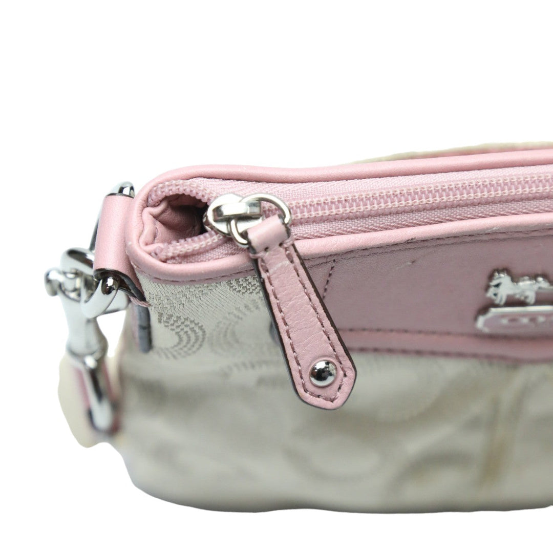 COACH Shoulder Bag 44394 leather Beige x pink swing madison dot op art Diagonal Women Used Authentic