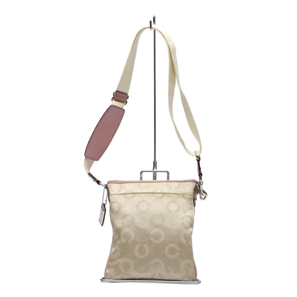 COACH Shoulder Bag 44394 leather Beige x pink swing madison dot op art Diagonal Women Used Authentic