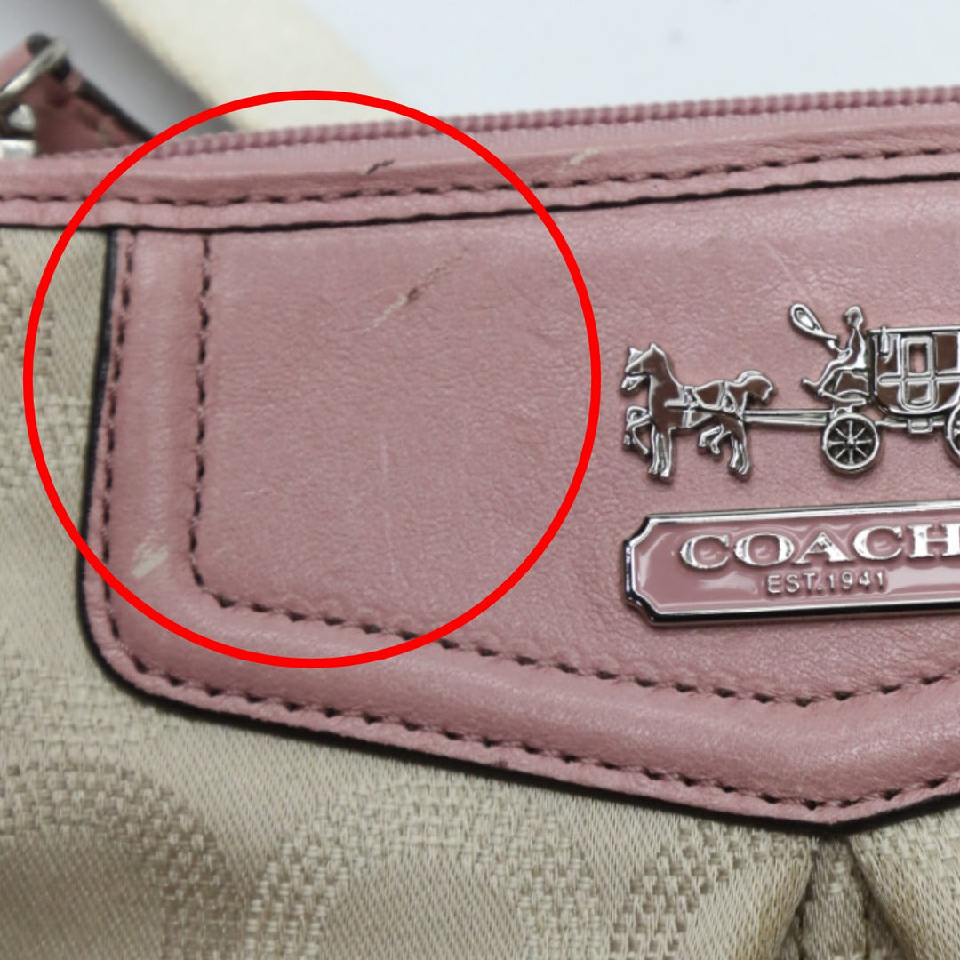 COACH Shoulder Bag 44394 leather Beige x pink swing madison dot op art Diagonal Women Used Authentic