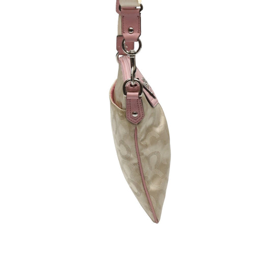 COACH Shoulder Bag 44394 leather Beige x pink swing madison dot op art Diagonal Women Used Authentic