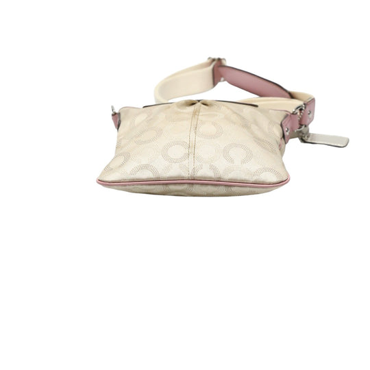 COACH Shoulder Bag 44394 leather Beige x pink swing madison dot op art Diagonal Women Used Authentic