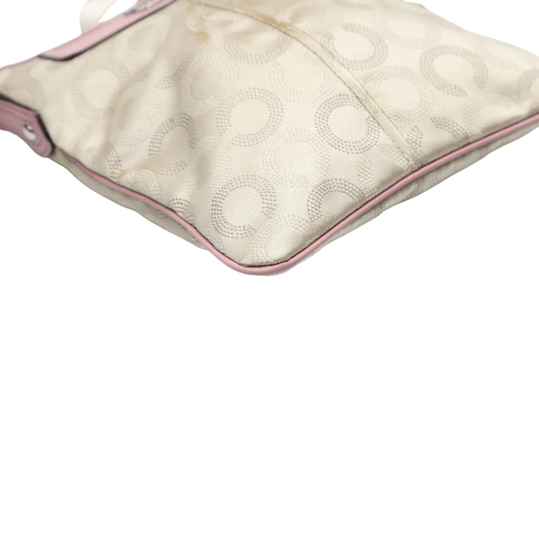 COACH Shoulder Bag 44394 leather Beige x pink swing madison dot op art Diagonal Women Used Authentic