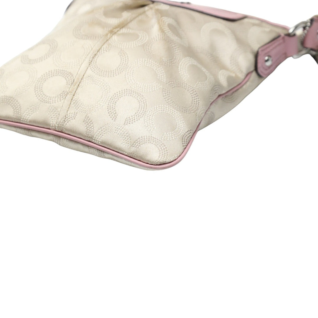 COACH Shoulder Bag 44394 leather Beige x pink swing madison dot op art Diagonal Women Used Authentic