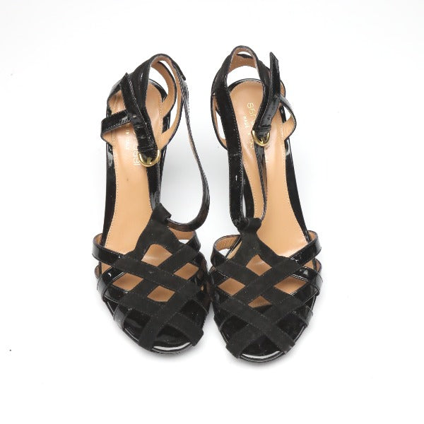 Sergio Rossi Sandals leather black With ankle strap Heel Women 35 Used Authentic