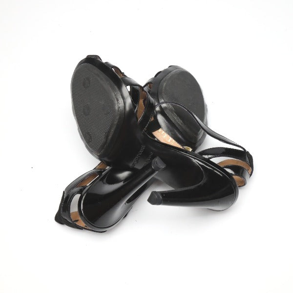 Sergio Rossi Sandals leather black With ankle strap Heel Women 35 Used Authentic