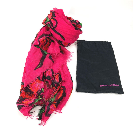 LOUIS VUITTON Stall M72379 Cashmere, Silk pink Shawl fringe Etoll rose graffiti Women Used Authentic