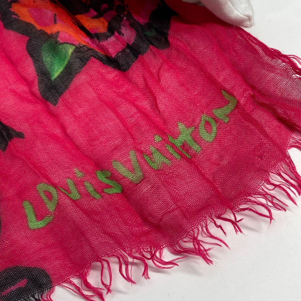 LOUIS VUITTON Stall M72379 Cashmere, Silk pink Shawl fringe Etoll rose graffiti Women Used Authentic