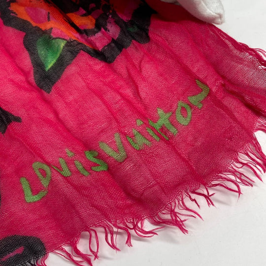 LOUIS VUITTON Stall M72379 Cashmere, Silk pink Shawl fringe Etoll rose graffiti Women Used Authentic