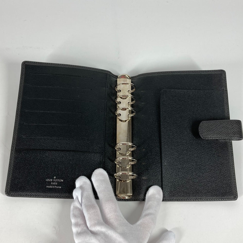 LOUIS VUITTON Notebook cover R20222 Taiga Leather black Taiga Agenda MM mens Used Authentic