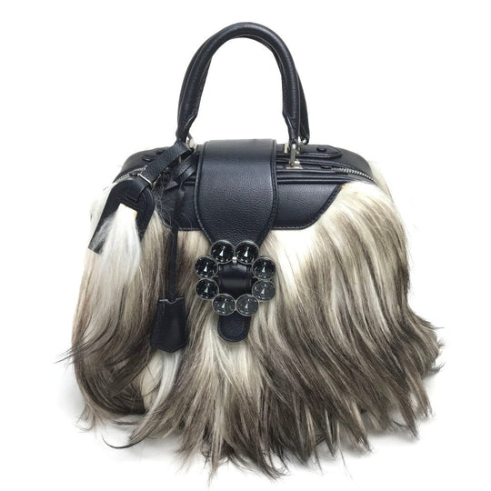 LOUIS VUITTON Handbag M94261 Buffalo leather black fur Trans Siberian PM Women Used Authentic