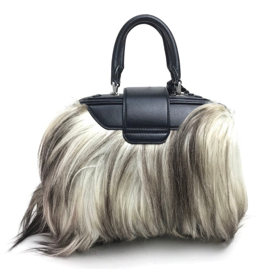 LOUIS VUITTON Handbag M94261 Buffalo leather black fur Trans Siberian PM Women Used Authentic