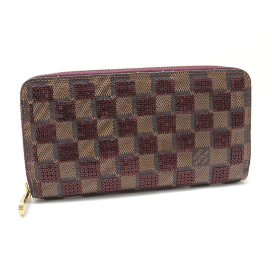 LOUIS VUITTON Long Wallet Purse N63174 Damier Canvas / Sequin Rouge Damier Payette Zippy wallet Women Used Authentic