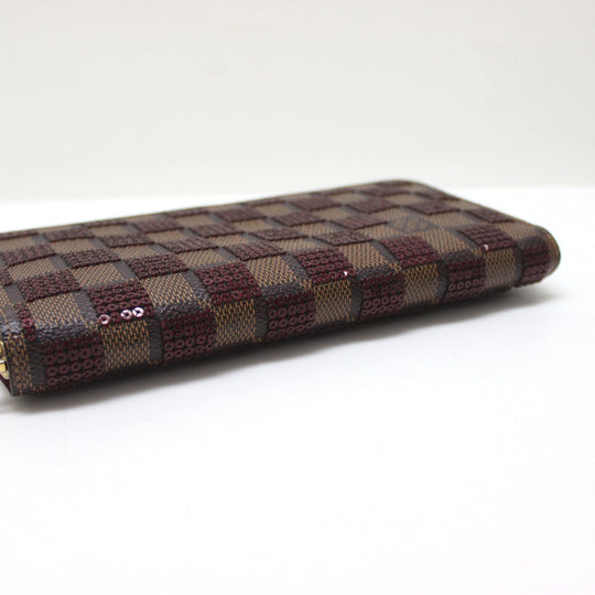 LOUIS VUITTON Long Wallet Purse N63174 Damier Canvas / Sequin Rouge Damier Payette Zippy wallet Women Used Authentic