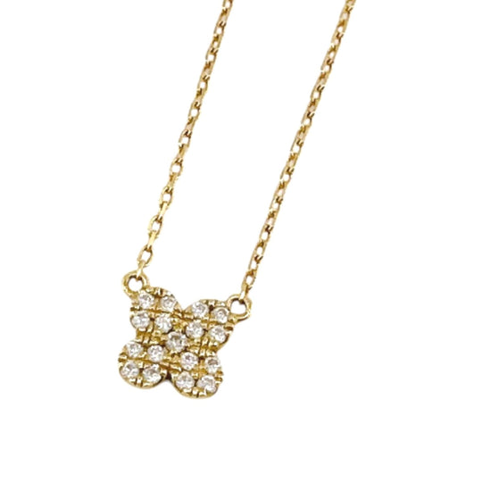 AHKAH Necklace BF554 K18YG, Diamond gold 0.07ct diamond Flower Pav Necklace Women Used Authentic