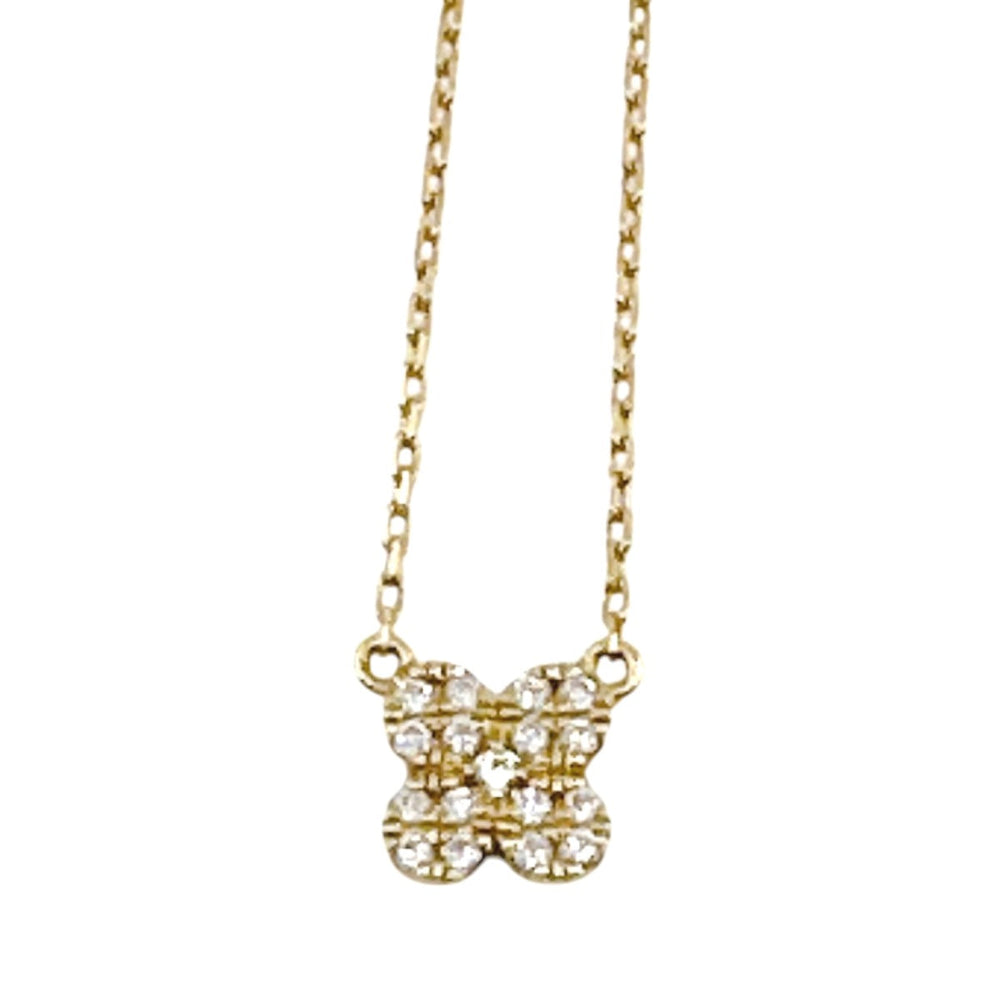 AHKAH Necklace BF554 K18YG, Diamond gold 0.07ct diamond Flower Pav Necklace Women Used Authentic