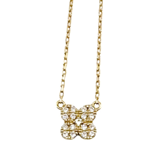 AHKAH Necklace BF554 K18YG, Diamond gold 0.07ct diamond Flower Pav Necklace Women Used Authentic