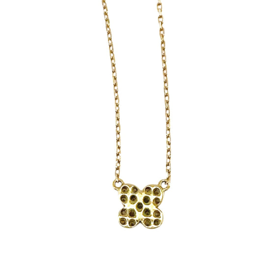 AHKAH Necklace BF554 K18YG, Diamond gold 0.07ct diamond Flower Pav Necklace Women Used Authentic