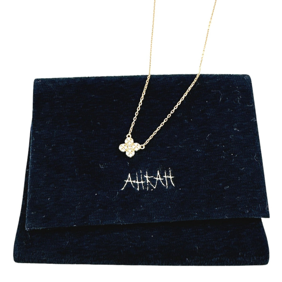 AHKAH Necklace BF554 K18YG, Diamond gold 0.07ct diamond Flower Pav Necklace Women Used Authentic