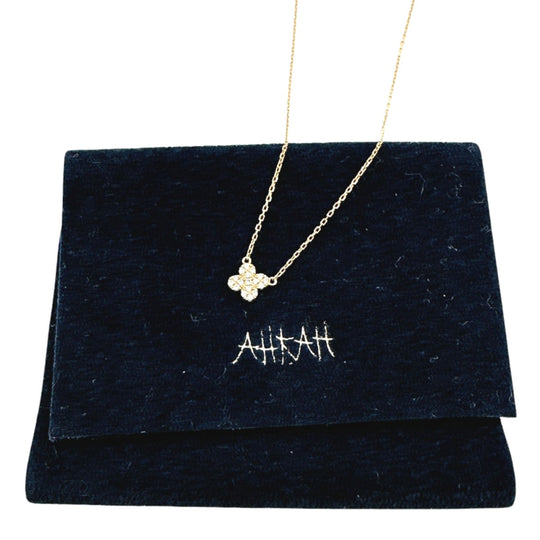 AHKAH Necklace BF554 K18YG, Diamond gold 0.07ct diamond Flower Pav Necklace Women Used Authentic
