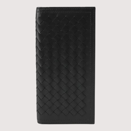 Bottega Veneta Intrecciato Long Wallet Leather Black Mens Vintage Made in Italy