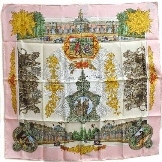 HERMES scarf silk pink SANSSOUCY Carre90 Women Used Authentic