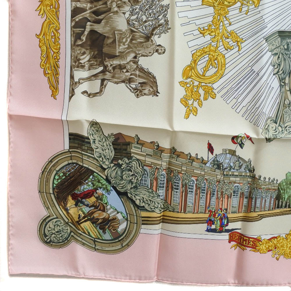 HERMES scarf silk pink SANSSOUCY Carre90 Women Used Authentic
