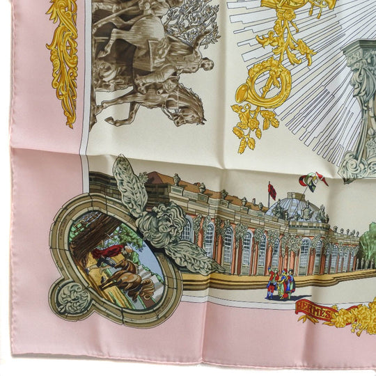 HERMES scarf silk pink SANSSOUCY Carre90 Women Used Authentic