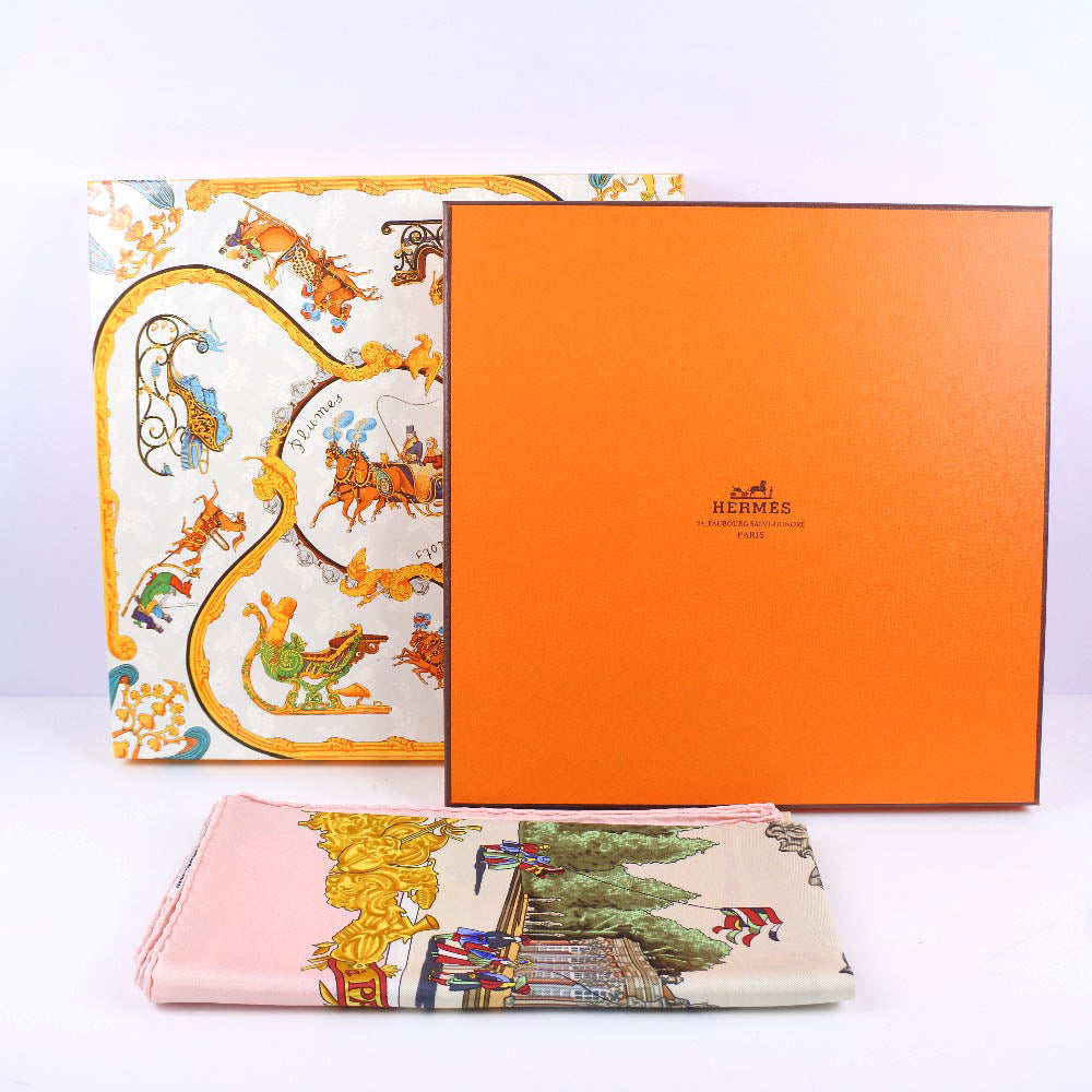 HERMES scarf silk pink SANSSOUCY Carre90 Women Used Authentic