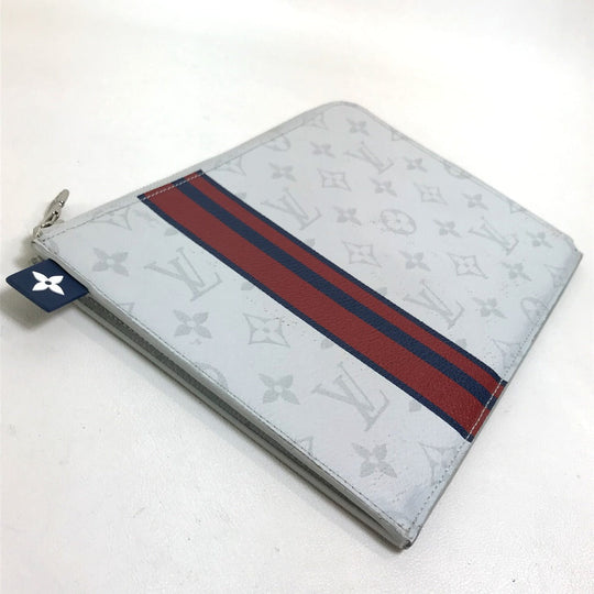 LOUIS VUITTON Clutch bag M61745 Monogram canvas Gray x red x navy Monogram white Pochette Jules PM mens Used Authentic