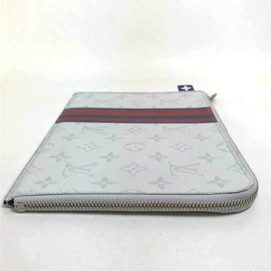 LOUIS VUITTON Clutch bag M61745 Monogram canvas Gray x red x navy Monogram white Pochette Jules PM mens Used Authentic