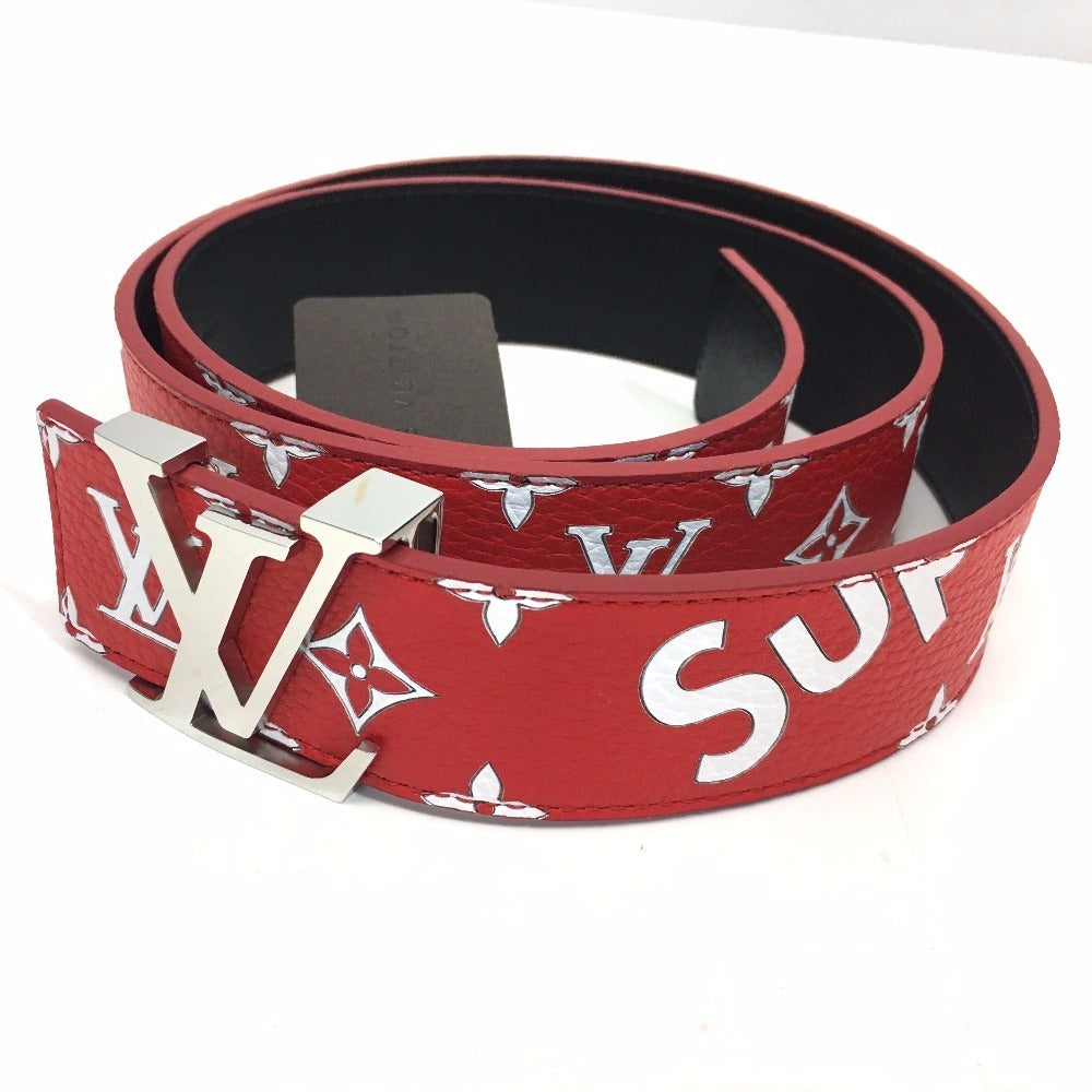 LOUIS VUITTON belt MP015 leather Red Louis Vuitton x Supreme Monogram Saintur LV Initial mens 100/40 Used Authentic