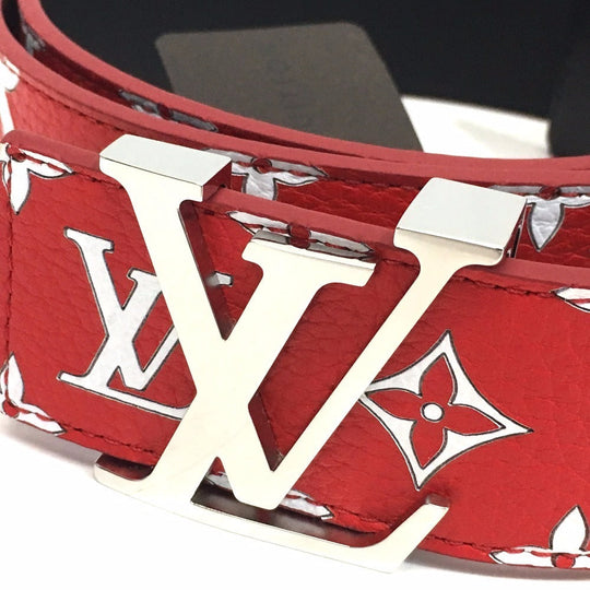 LOUIS VUITTON belt MP015 leather Red Louis Vuitton x Supreme Monogram Saintur LV Initial mens 100/40 Used Authentic