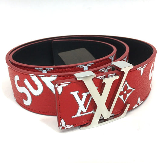 LOUIS VUITTON belt MP015 leather Red Louis Vuitton x Supreme Monogram Saintur LV Initial mens 100/40 Used Authentic