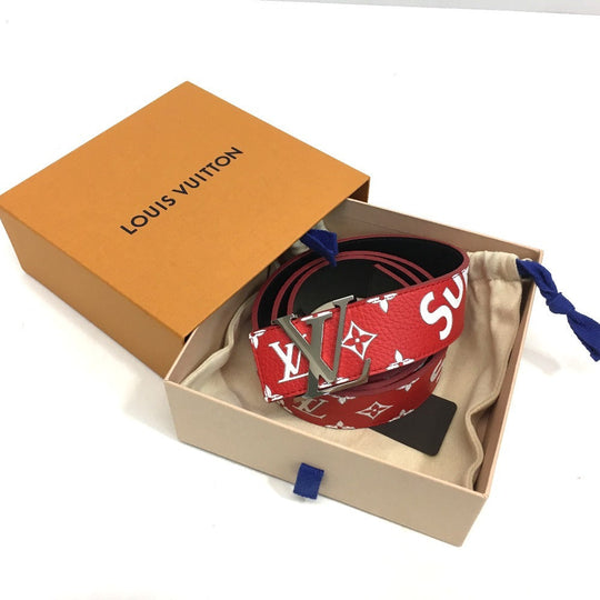 LOUIS VUITTON belt MP015 leather Red Louis Vuitton x Supreme Monogram Saintur LV Initial mens 100/40 Used Authentic
