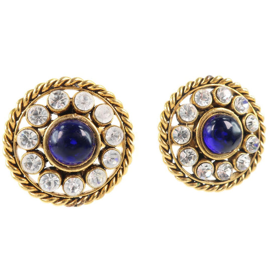 CHANEL Earring Plated Gold, Rhinestones Blue Women Used Authentic