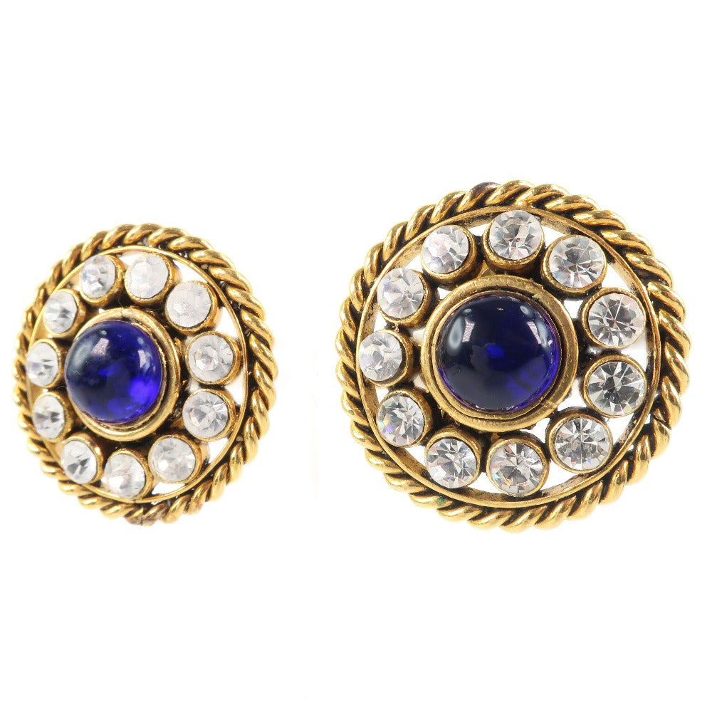 CHANEL Earring Plated Gold, Rhinestones Blue Women Used Authentic