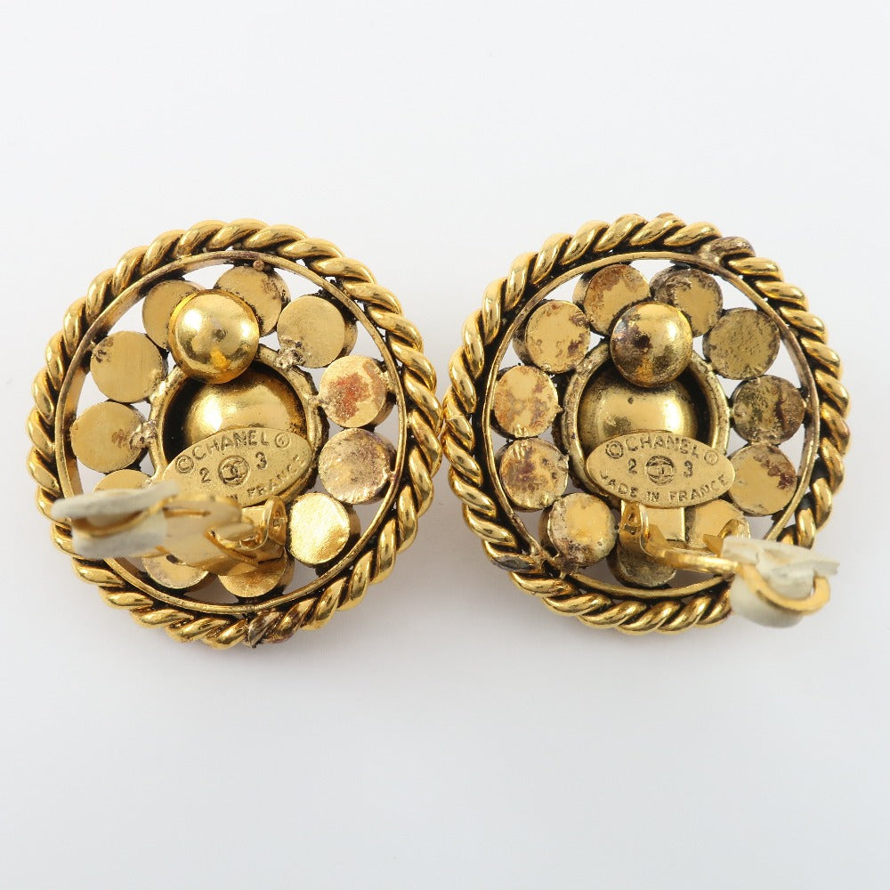 CHANEL Earring Plated Gold, Rhinestones Blue Women Used Authentic