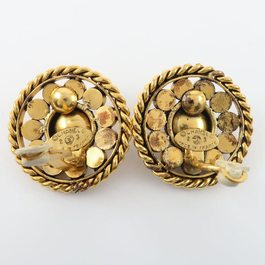 CHANEL Earring Plated Gold, Rhinestones Blue Women Used Authentic