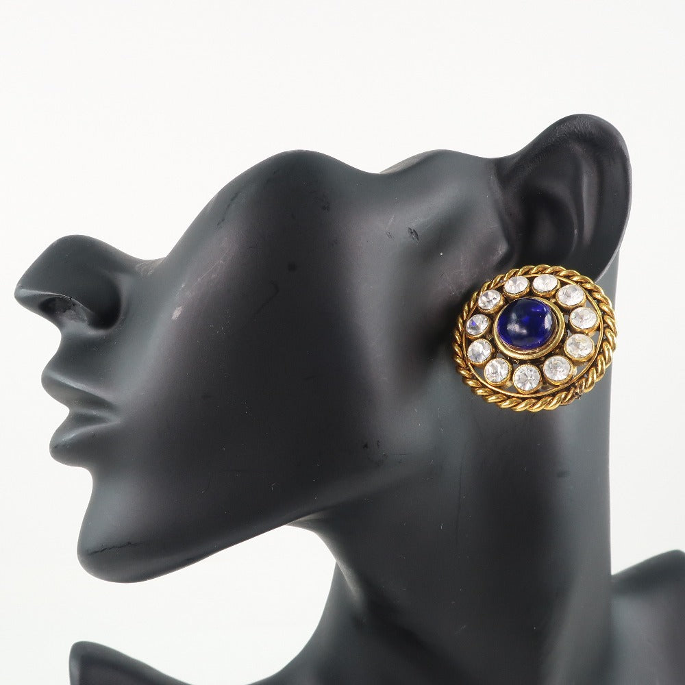 CHANEL Earring Plated Gold, Rhinestones Blue Women Used Authentic