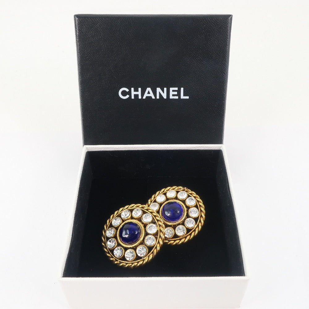 CHANEL Earring Plated Gold, Rhinestones Blue Women Used Authentic