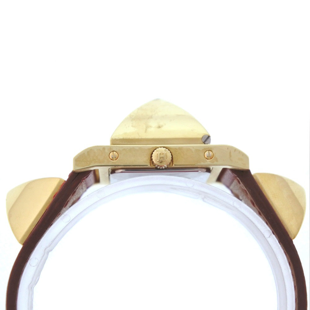 HERMES Watches Quartz Plated Gold , Leather gold Medor White dial Women Used Authentic