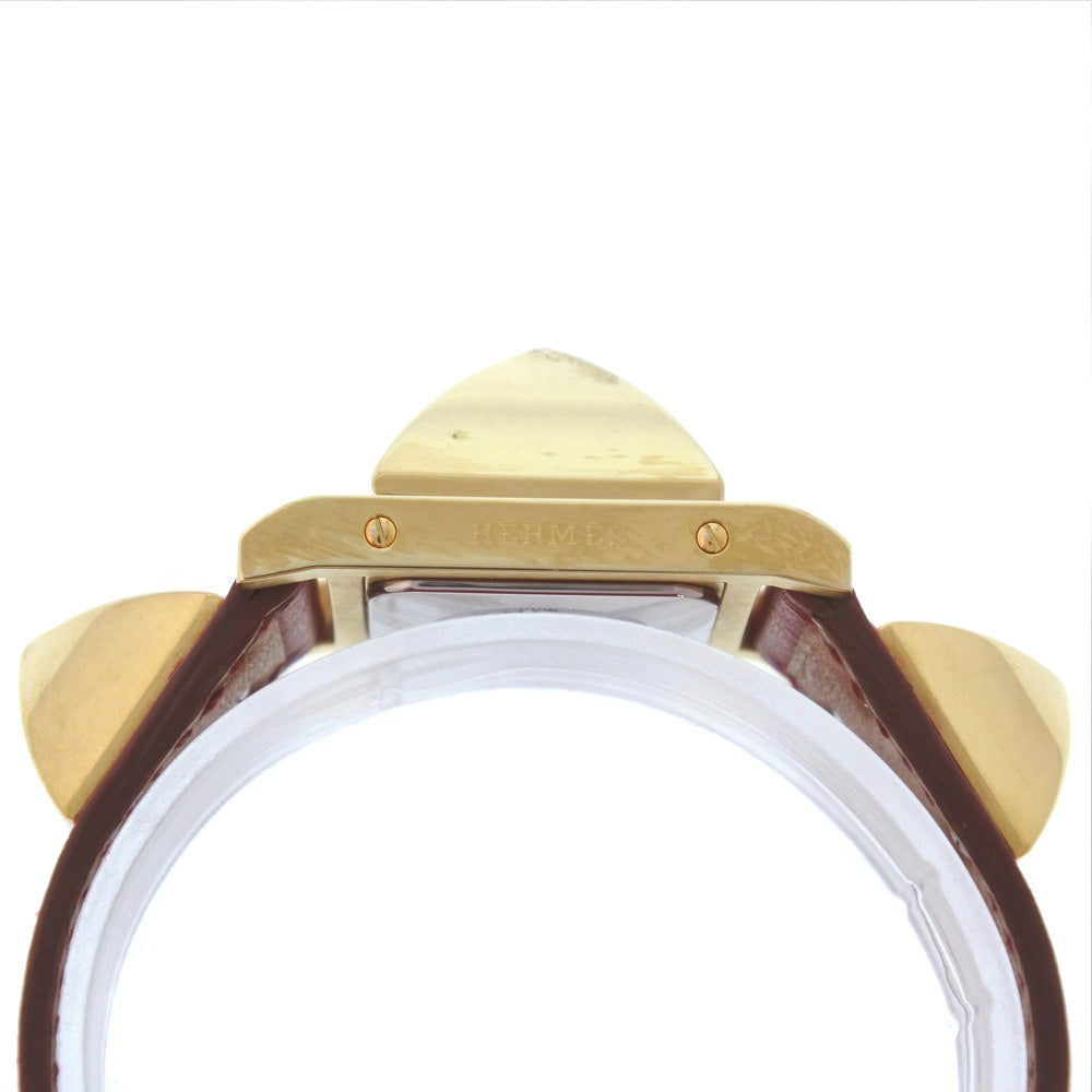 HERMES Watches Quartz Plated Gold , Leather gold Medor White dial Women Used Authentic